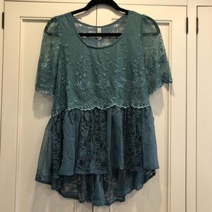 Free People Teal Lace Top